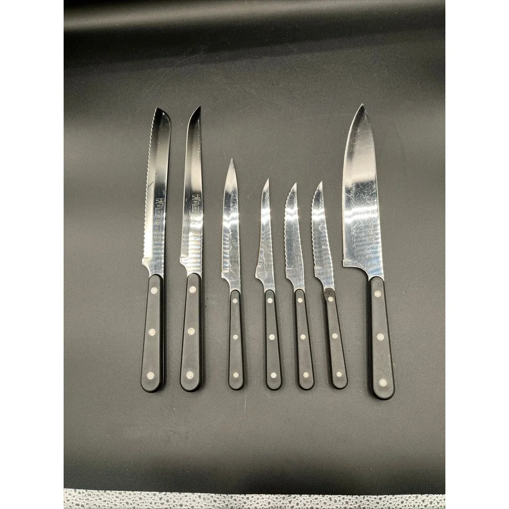 Ever Sharp Kitchen Knife Set 7 Pc Serrated Straight Stainless Chefs Boning‎ Vtg